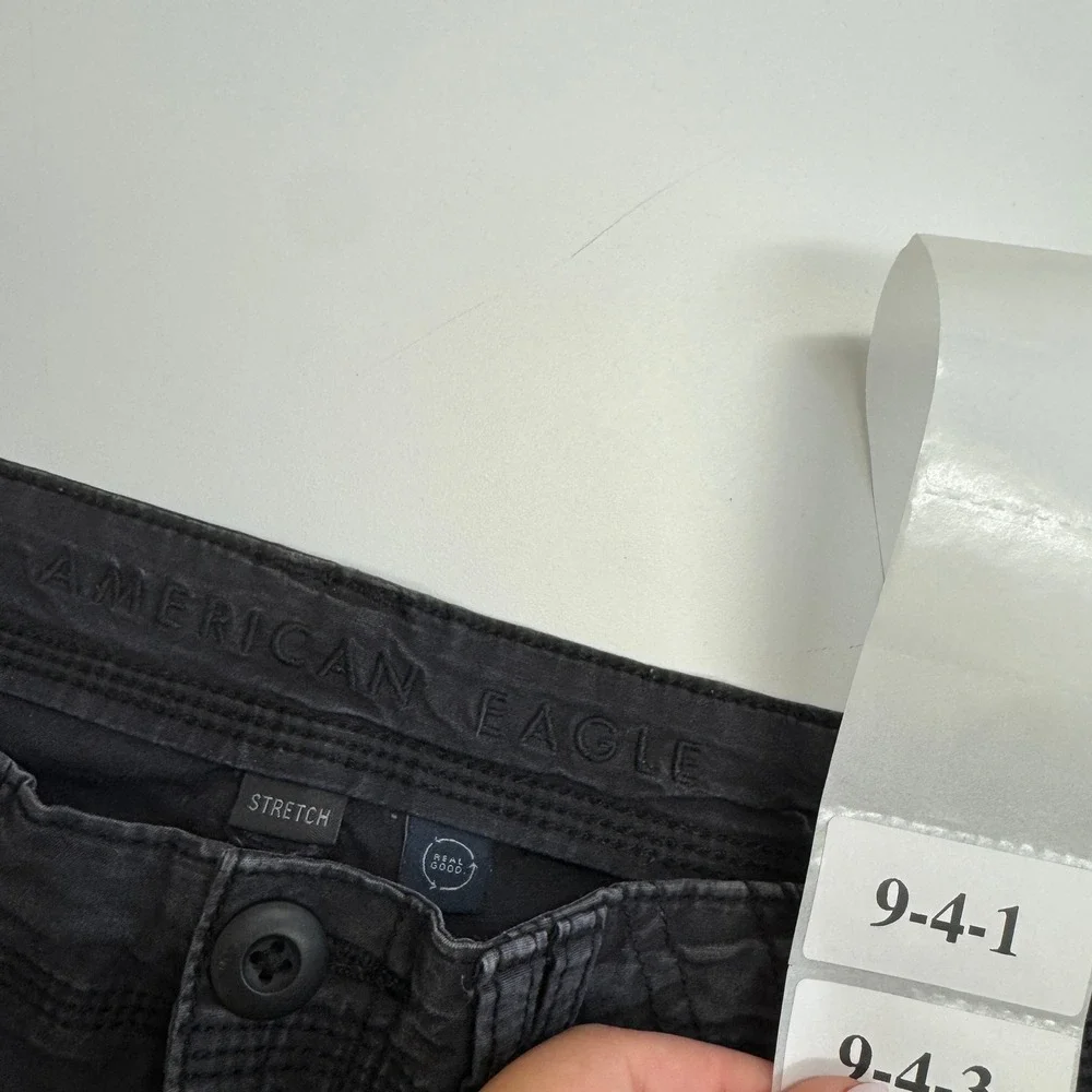 American Eagle Pants Womens 8 Black Cargo Stretch Wide Leg Y2K Utility Gorpcore - Picture 3 of 10